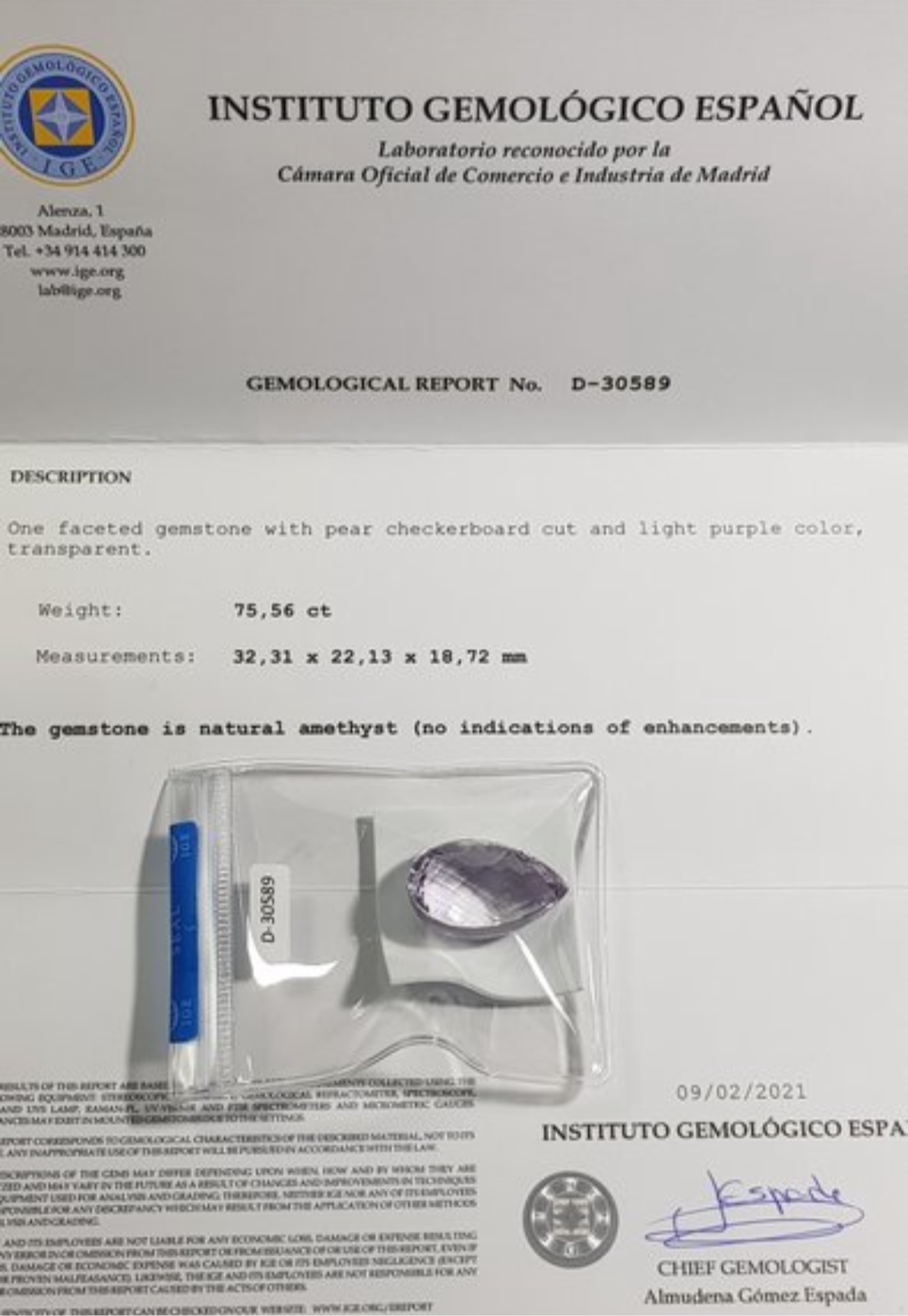 Geschliffener Amethyst mit Zertifikat