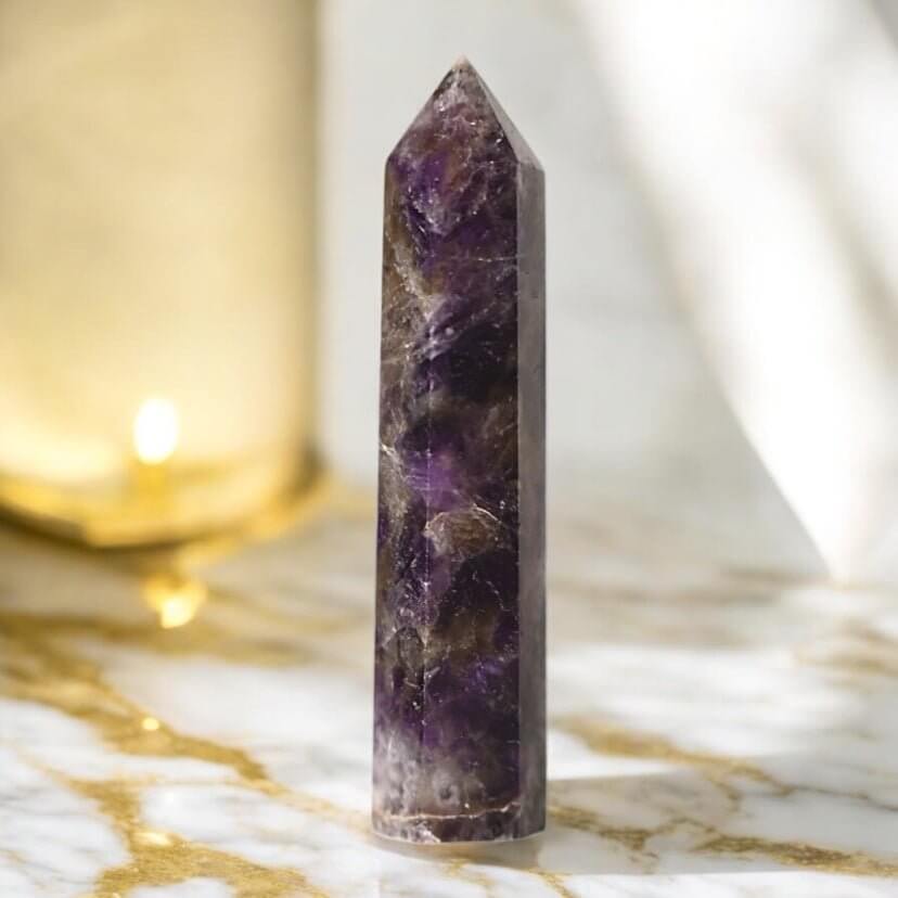 Amethyst Obelisk – Elegantes Edelsteinobjekt für Meditation und Raumwirkung