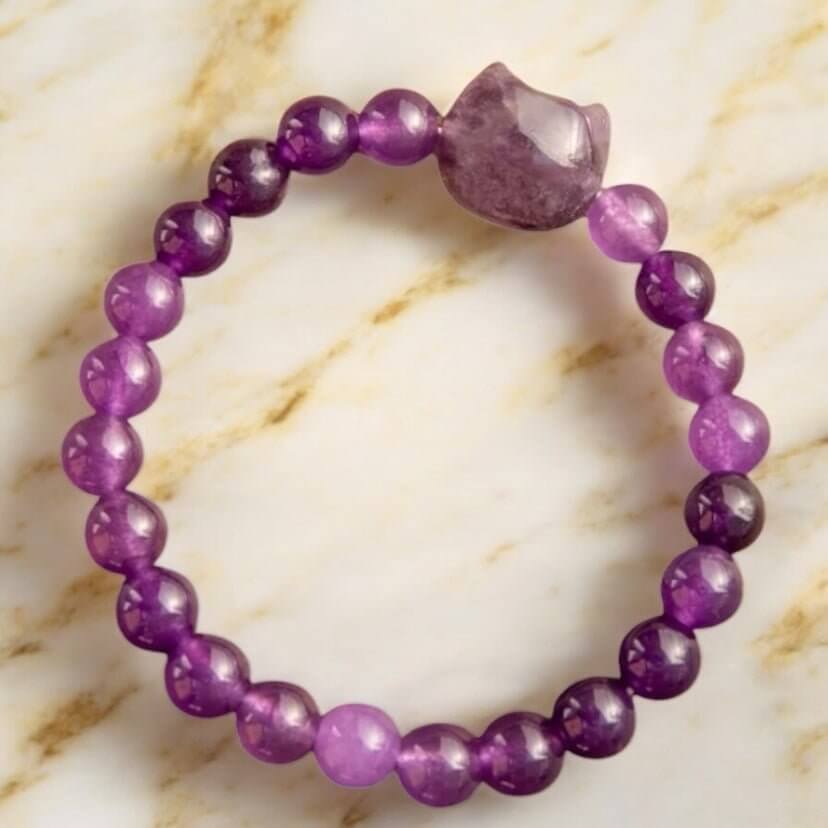 Amethyst Kugelarmband mit Katze – Charmantes Accessoire für Harmonie & Ruhe