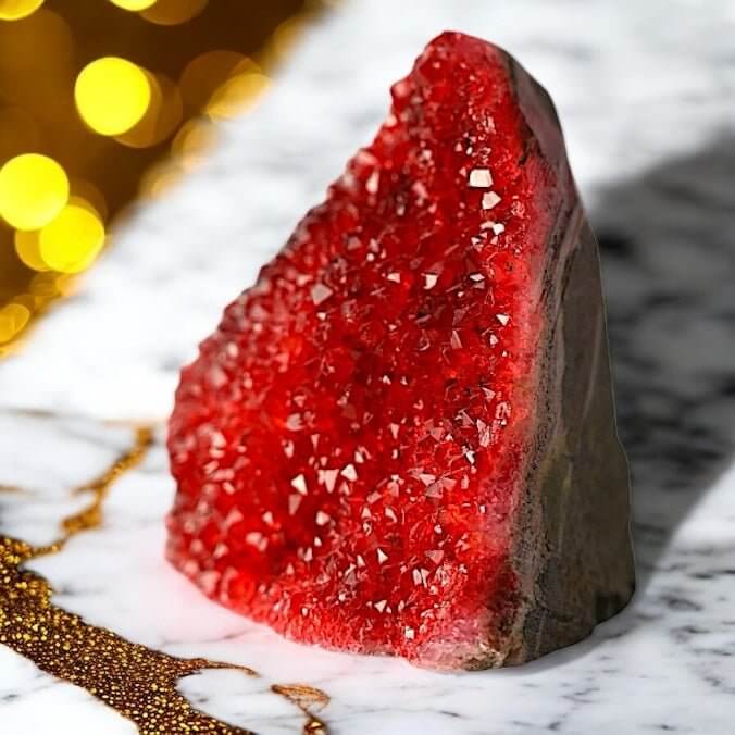 Rote Amethystdruse – Strahlende Kristalle als Wohnakzent