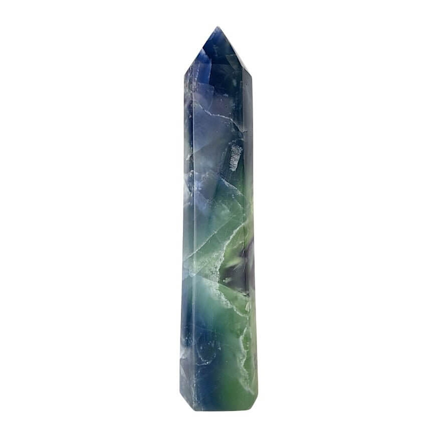 Dreifarbiger Fluorit Obelisk – dekorativer Edelstein für Wohn- oder Arbeitsbereich
