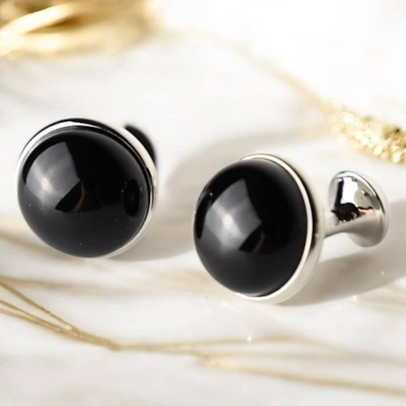 Silberne Manschettenknöpfe Obsidian