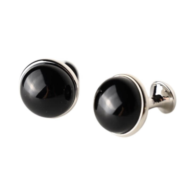 Silberne Manschettenknöpfe Obsidian