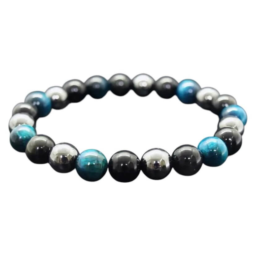 Obsidian, Hämatit & Blaues Tigerauge Armband
