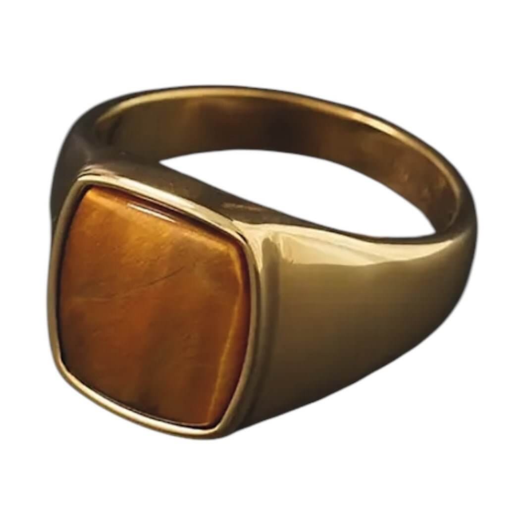 Goldener Ring mit großem quadratischem Tigerauge – ausdrucksstarkes Schmuckstück für besondere Momente