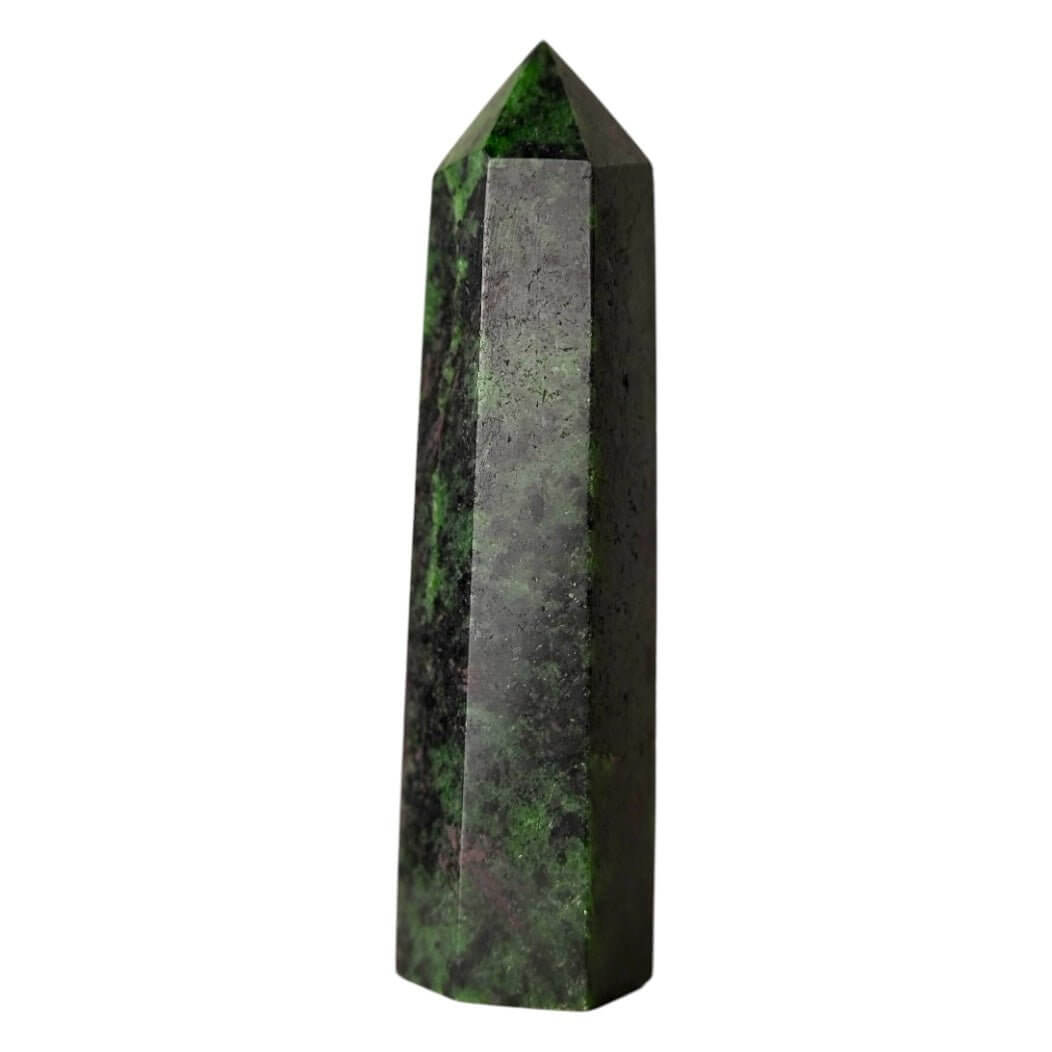 Rubin Zoisit Obelisk – lebendig gemusterte Edelstein-Kugel für Ausgleich und Freude