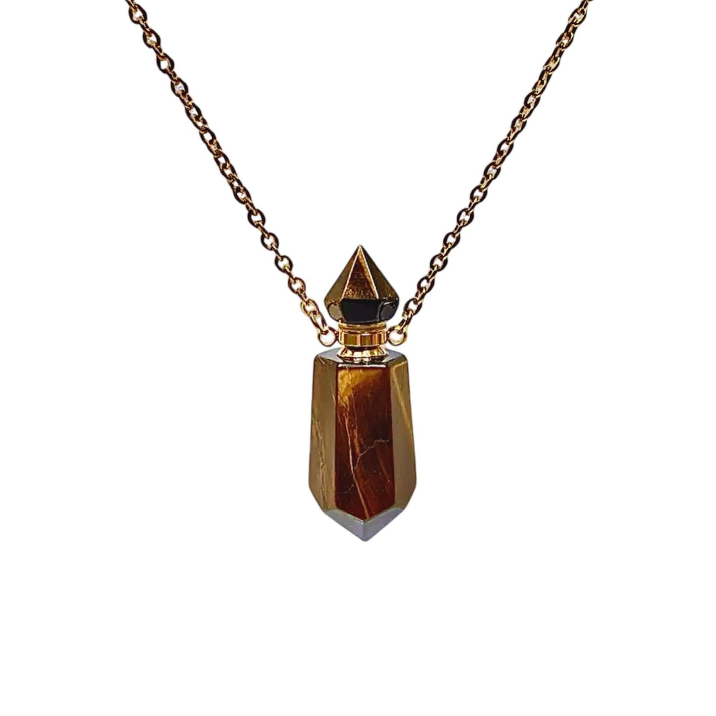 Goldene Halskette mit Parfümfläschchen aus Tigerauge
