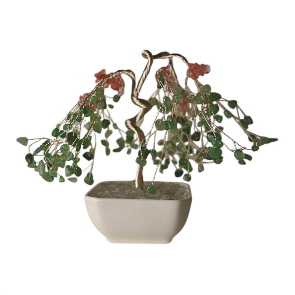 Aventurin & roter Achat Baum in Keramiktopf - CrystalScents