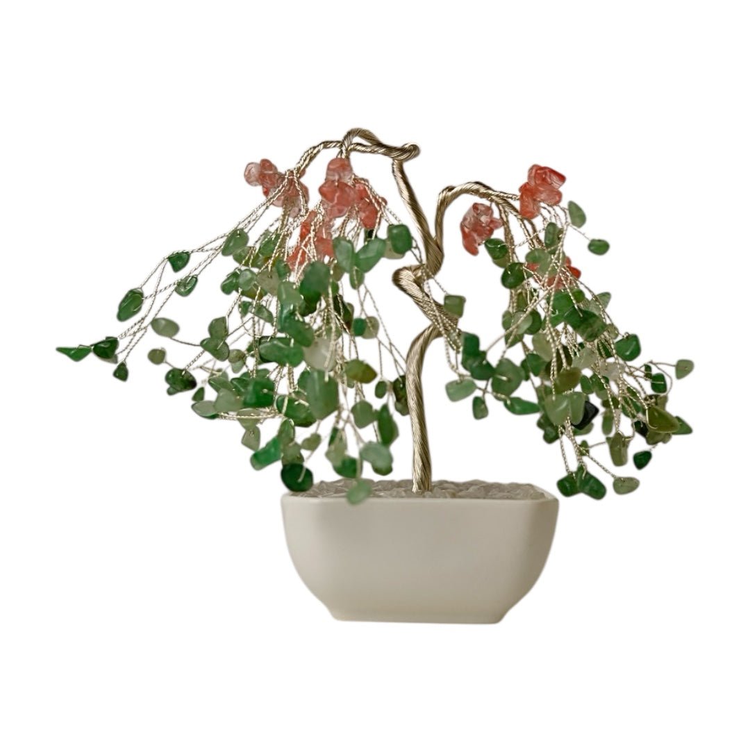 Aventurin & roter Achat Baum in Keramiktopf - CrystalScents
