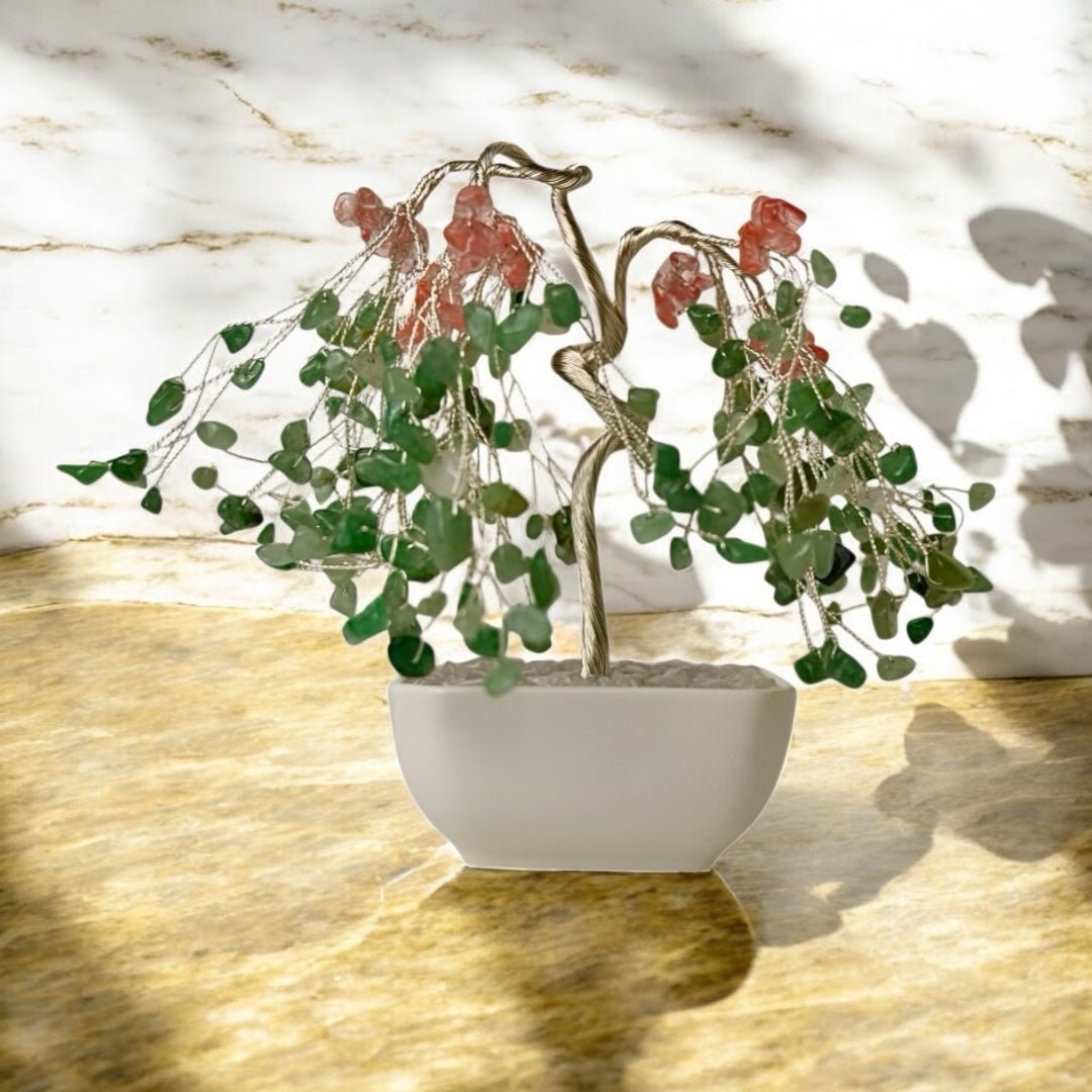 Aventurin & roter Achat Baum in Keramiktopf - CrystalScents