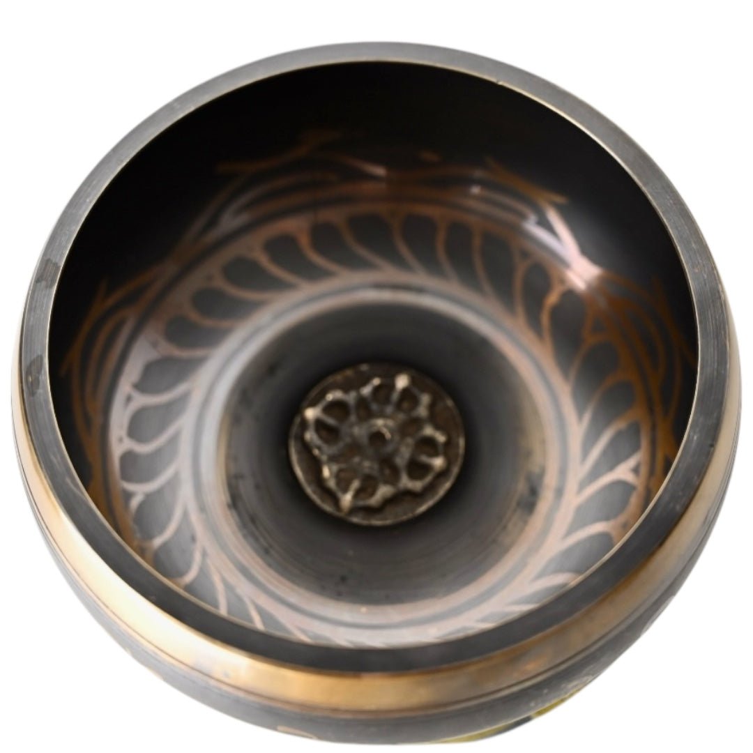 Braune Klangschale mit schwarzem Kissen - CrystalScents