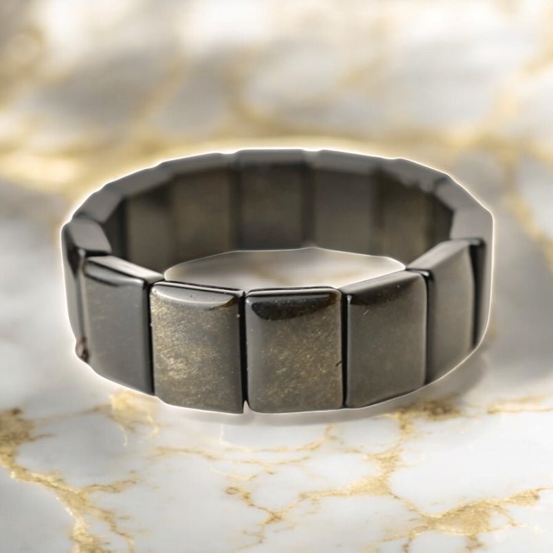 Breites Gold Obsidian Armband - CrystalScents