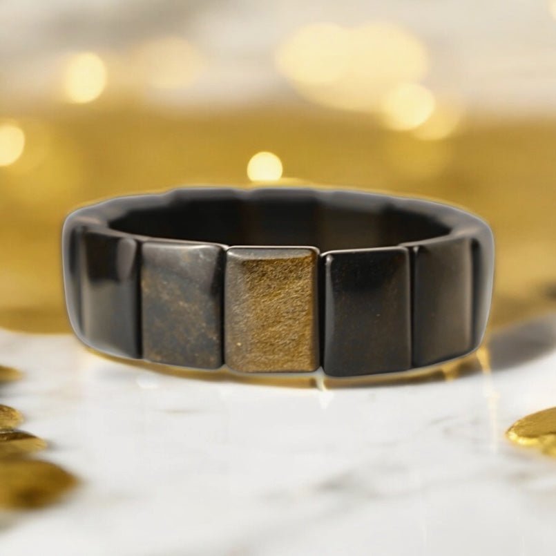 Breites Gold Obsidian Armband - CrystalScents