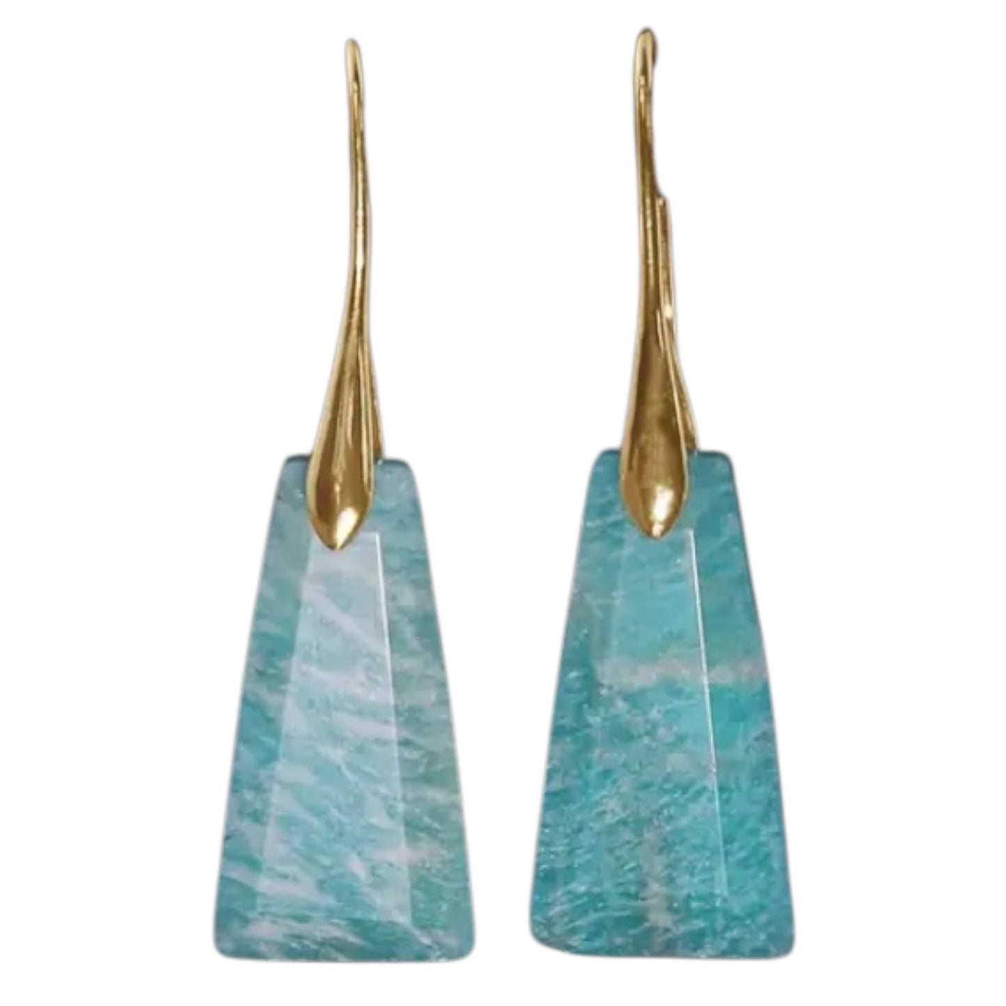 Elegante goldene Ohrringe mit geschliffenem Amazonit - CrystalScents