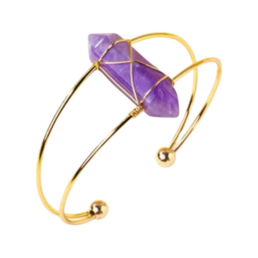Eleganter goldener Armreif mit Amethyst - Doppelender - CrystalScents