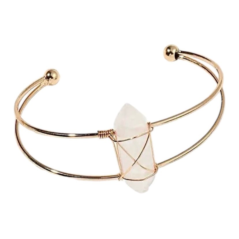 Eleganter goldener Armreif mit Bergkristall - Doppelender - CrystalScents