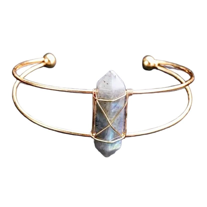 Eleganter goldener Armreif mit Mondstein - Doppelender - CrystalScents