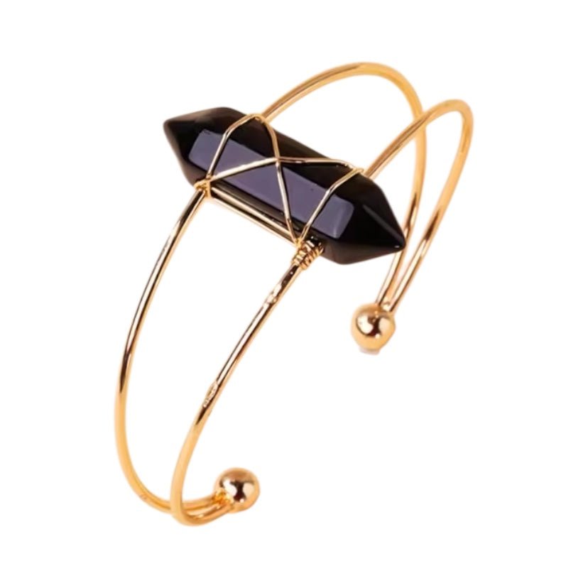 Eleganter goldener Armreif mit Obsidian - Doppelender - CrystalScents