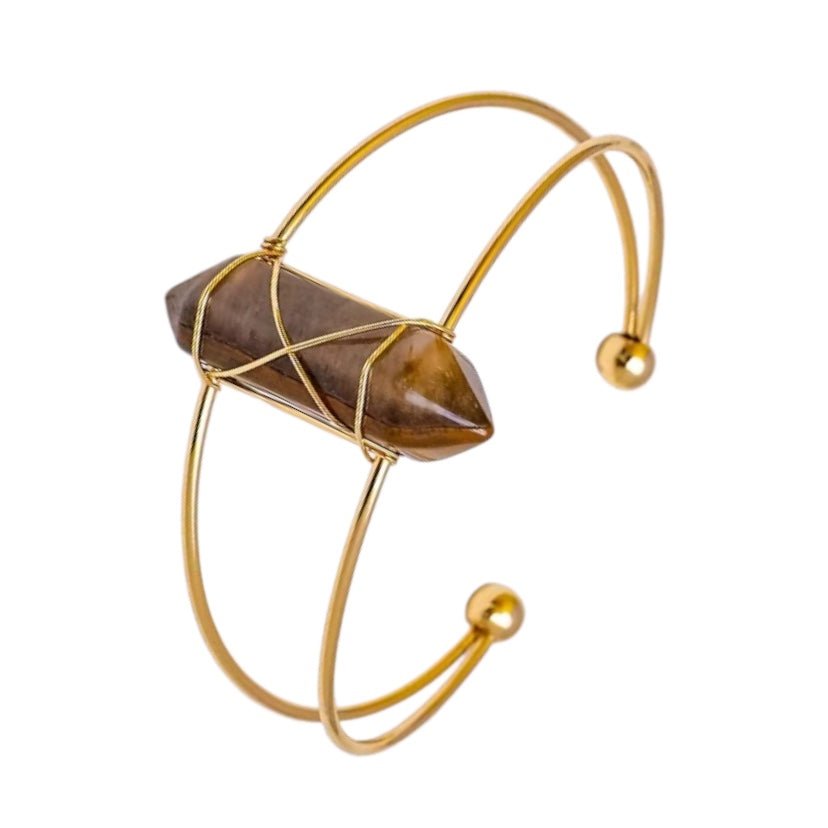 Eleganter goldener Armreif mit Tigeraugen - Doppelender - CrystalScents