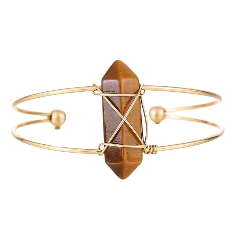 Eleganter goldener Armreif mit Tigeraugen - Doppelender - CrystalScents