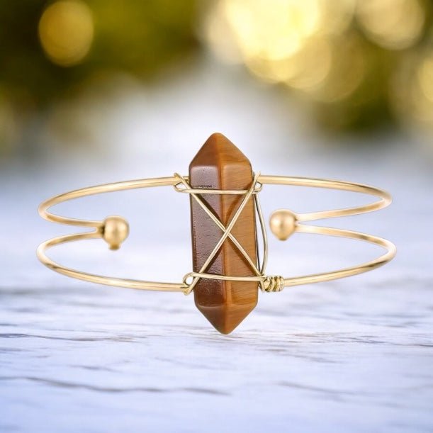 Eleganter goldener Armreif mit Tigeraugen - Doppelender - CrystalScents