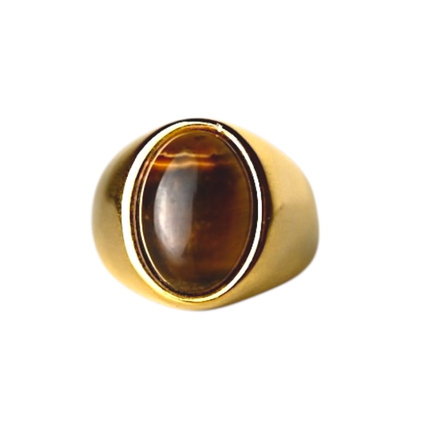 Eleganter Ring mit ovalem großem Tigerauge - CrystalScents