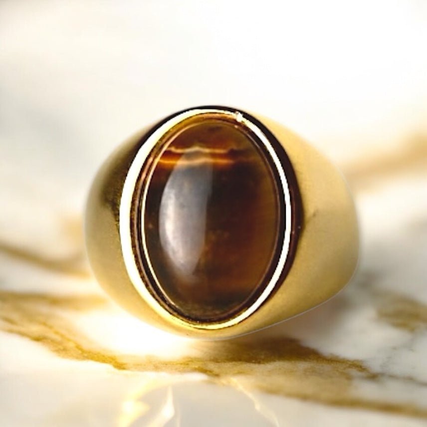 Eleganter Ring mit ovalem großem Tigerauge - CrystalScents