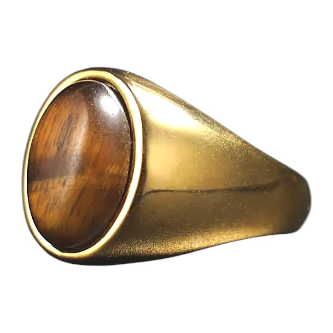 Eleganter Ring mit ovalem großem Tigerauge - CrystalScents