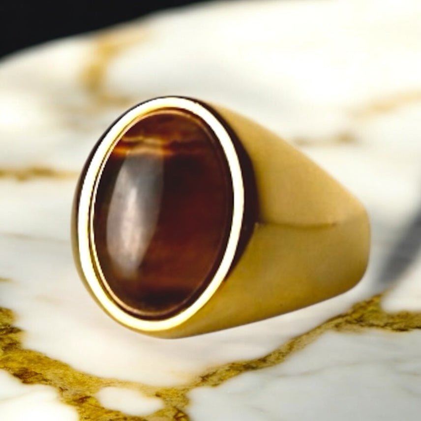 Eleganter Ring mit ovalem großem Tigerauge - CrystalScents