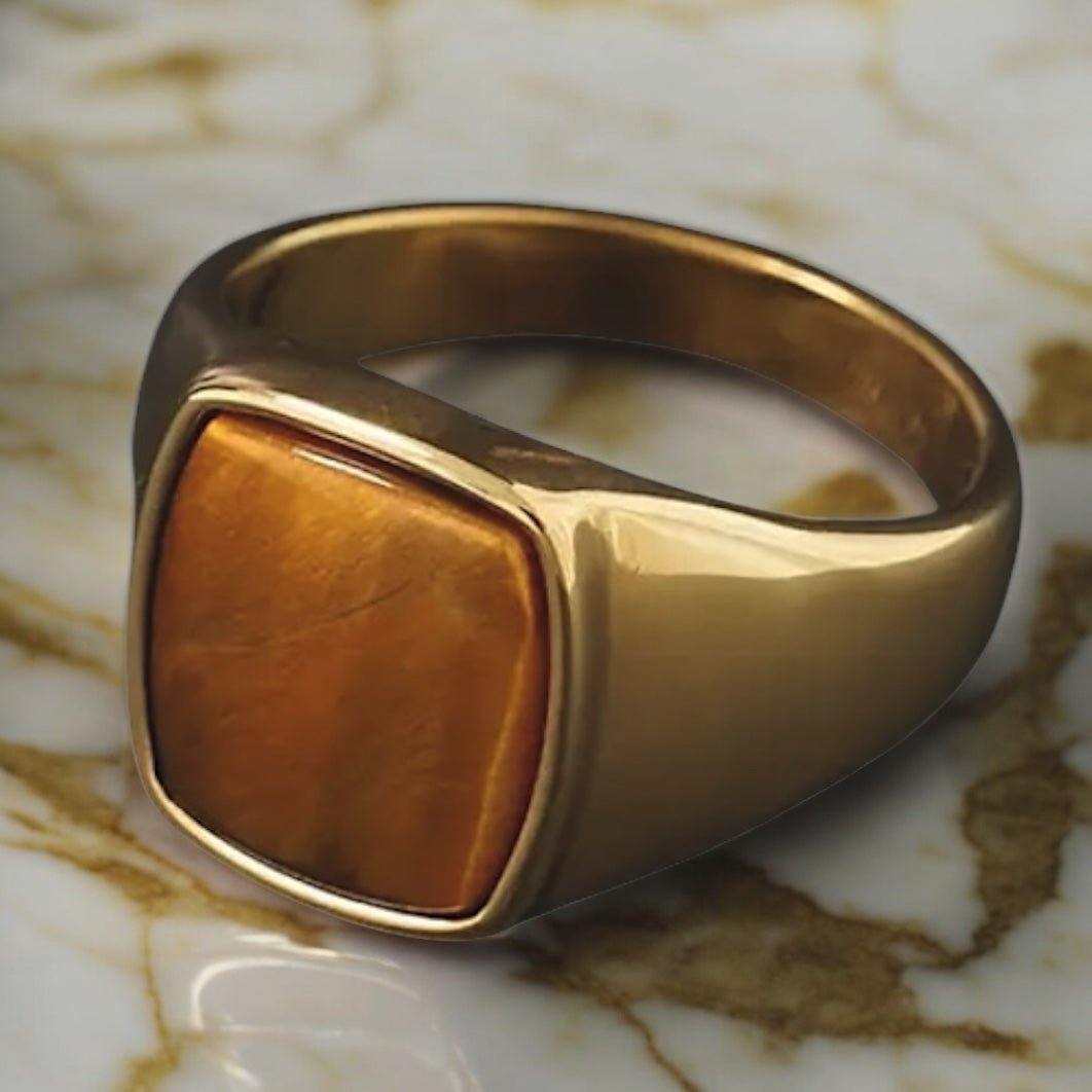 Eleganter Ring mit quadratischem großem Tigerauge - CrystalScents