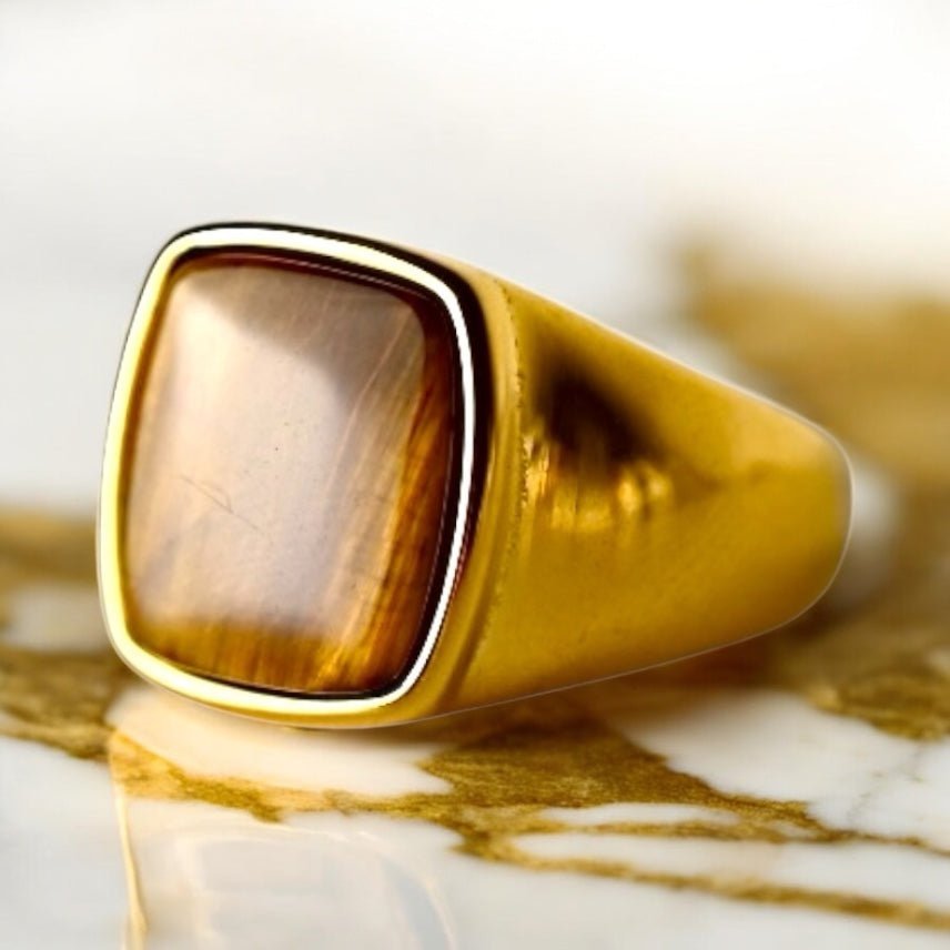 Eleganter Ring mit quadratischem großem Tigerauge - CrystalScents