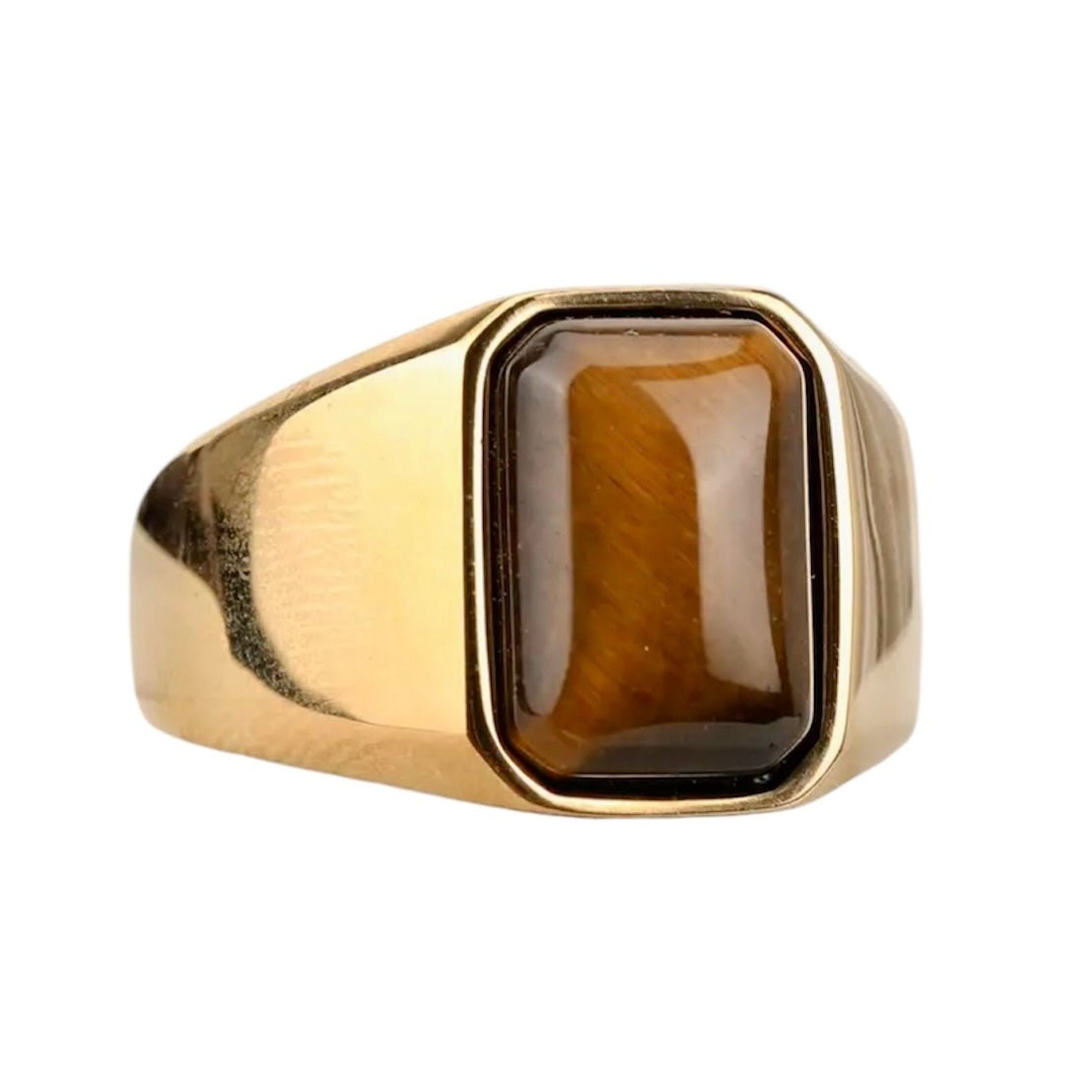 Eleganter Ring mit rechteckigem Tigerauge; Gold - CrystalScents