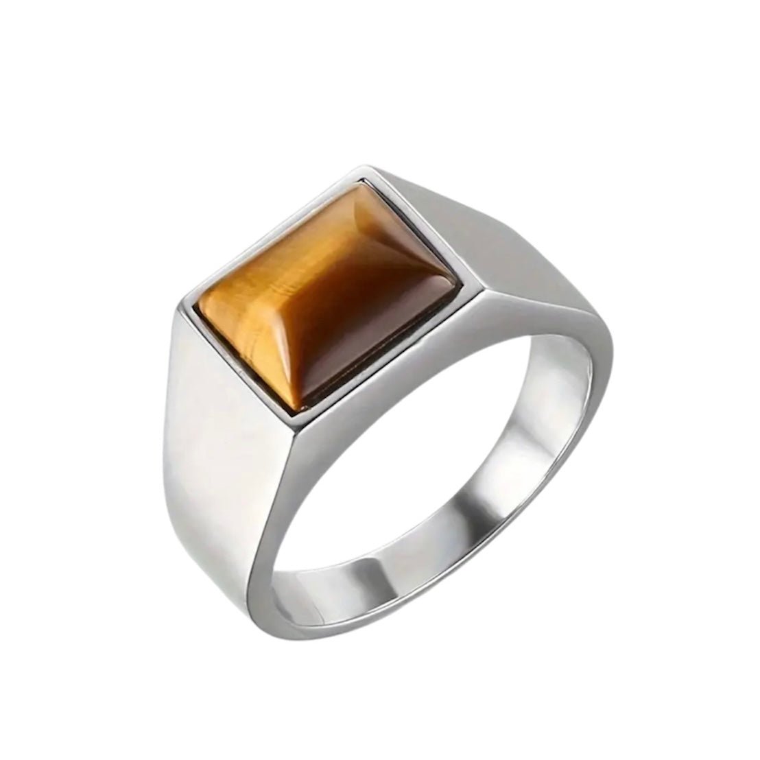 Eleganter Ring mit rechteckigem Tigerauge, Silber - CrystalScents