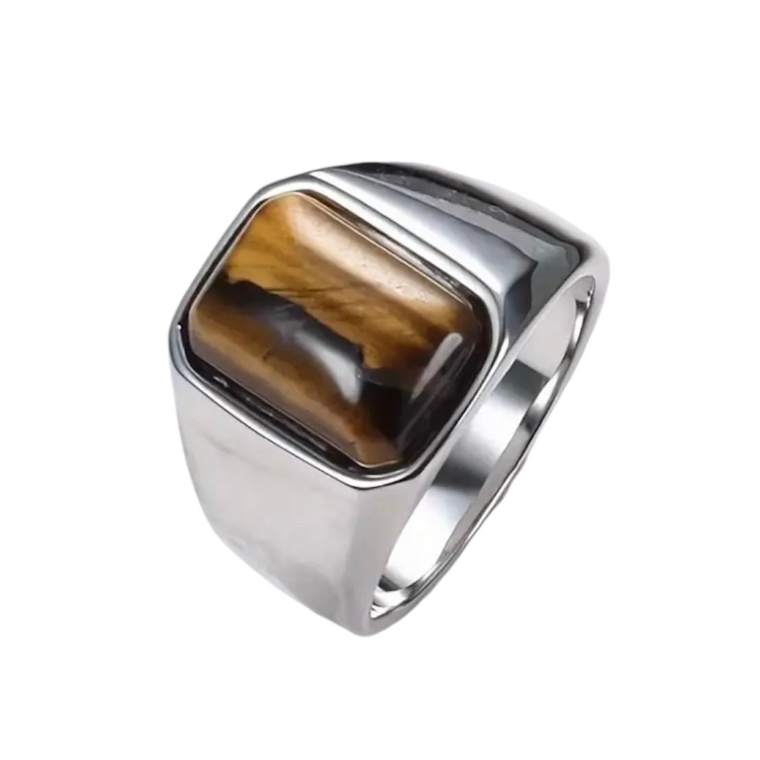 Eleganter Ring mit rechteckigem Tigerauge; Silber - CrystalScents
