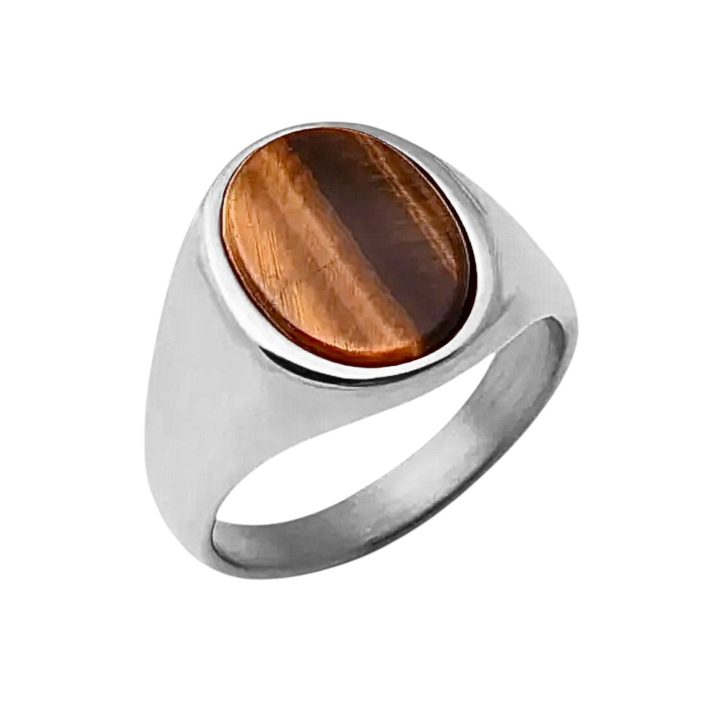 Eleganter silberner Ring mit ovalem Tigerauge - CrystalScents