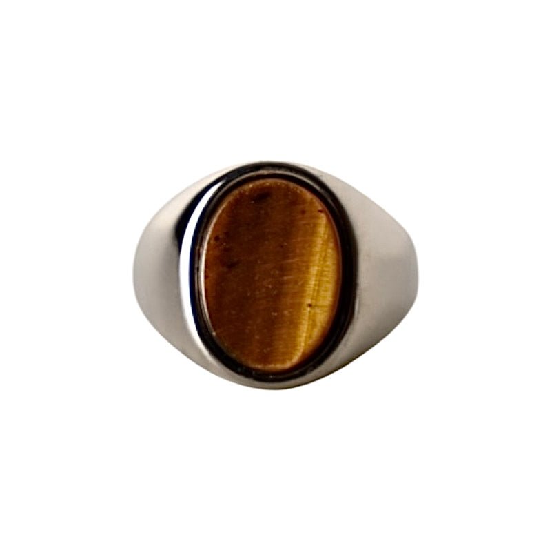 Eleganter silberner Ring mit ovalem Tigerauge - CrystalScents