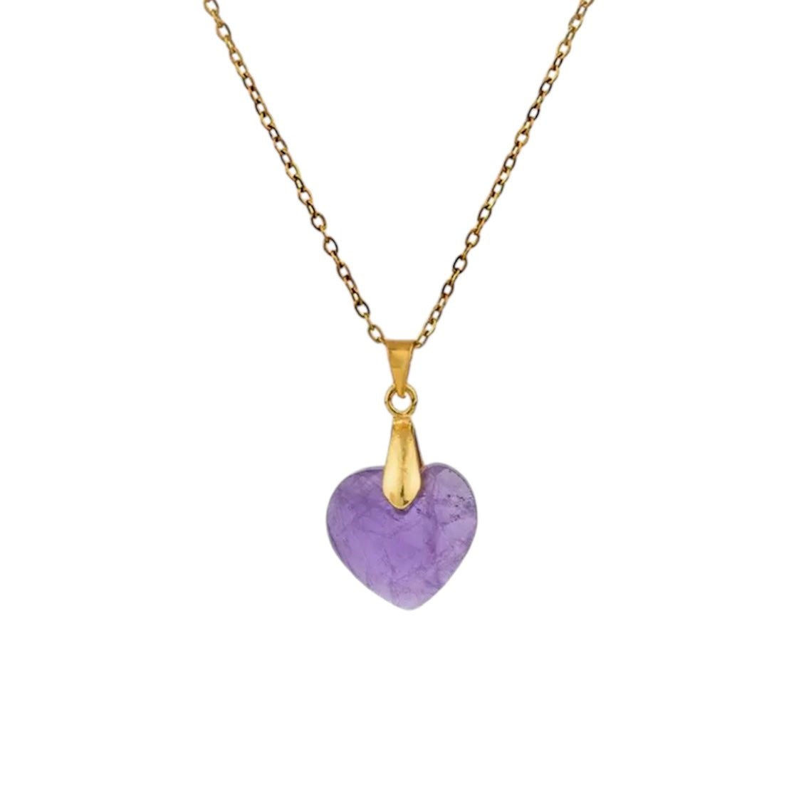 Goldene Halskette mit Edelsteinherz - Anhänger; Amethyst - CrystalScents