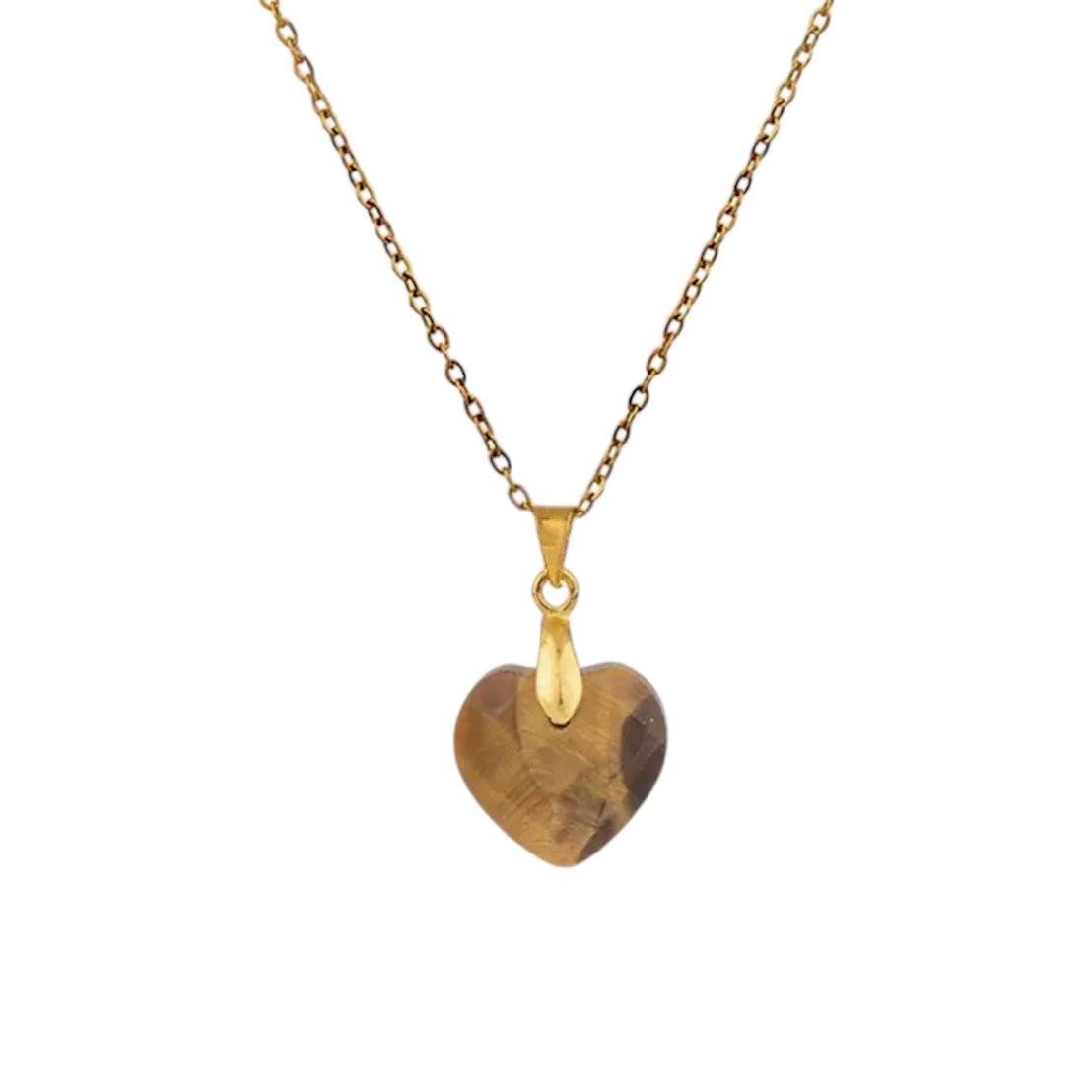 Goldene Halskette mit Edelsteinherz - Anhänger; Tigerauge - CrystalScents