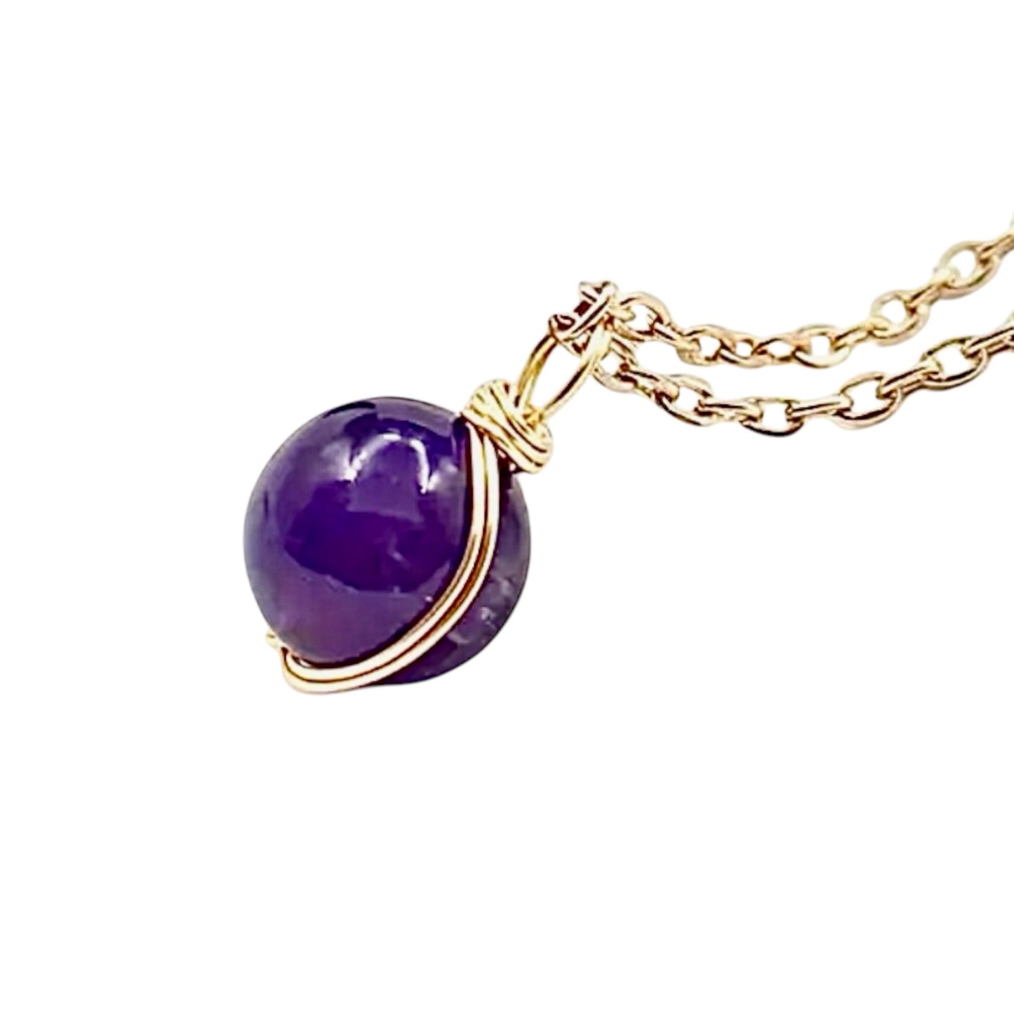 Goldene Halskette mit Edelsteinkugel - Anhänger; Amethyst - CrystalScents
