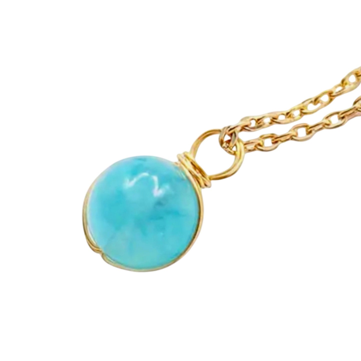 Goldene Halskette mit Edelsteinkugel - Anhänger; Aquamarin - CrystalScents