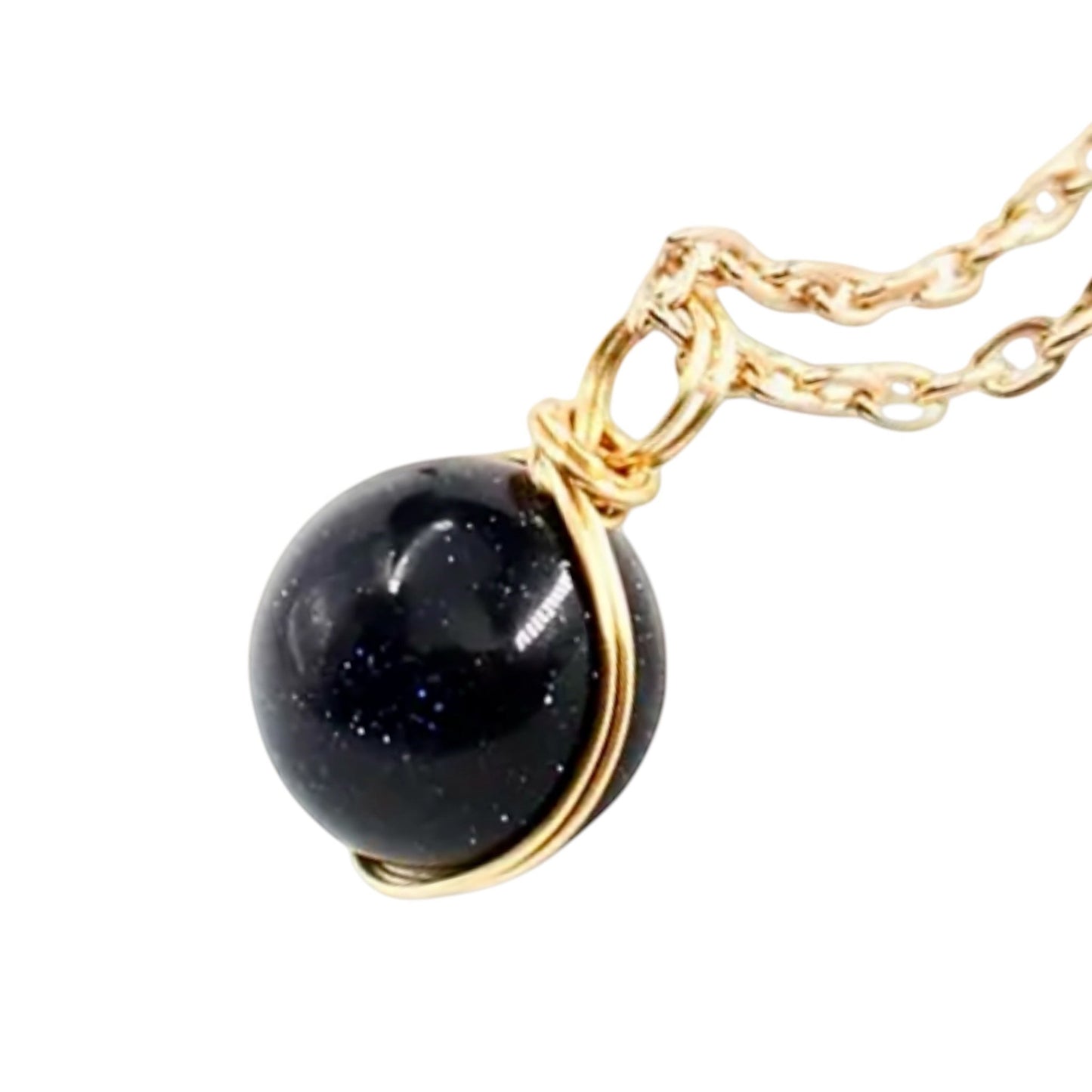 Goldene Halskette mit Edelsteinkugel - Anhänger; Blaufluss - CrystalScents