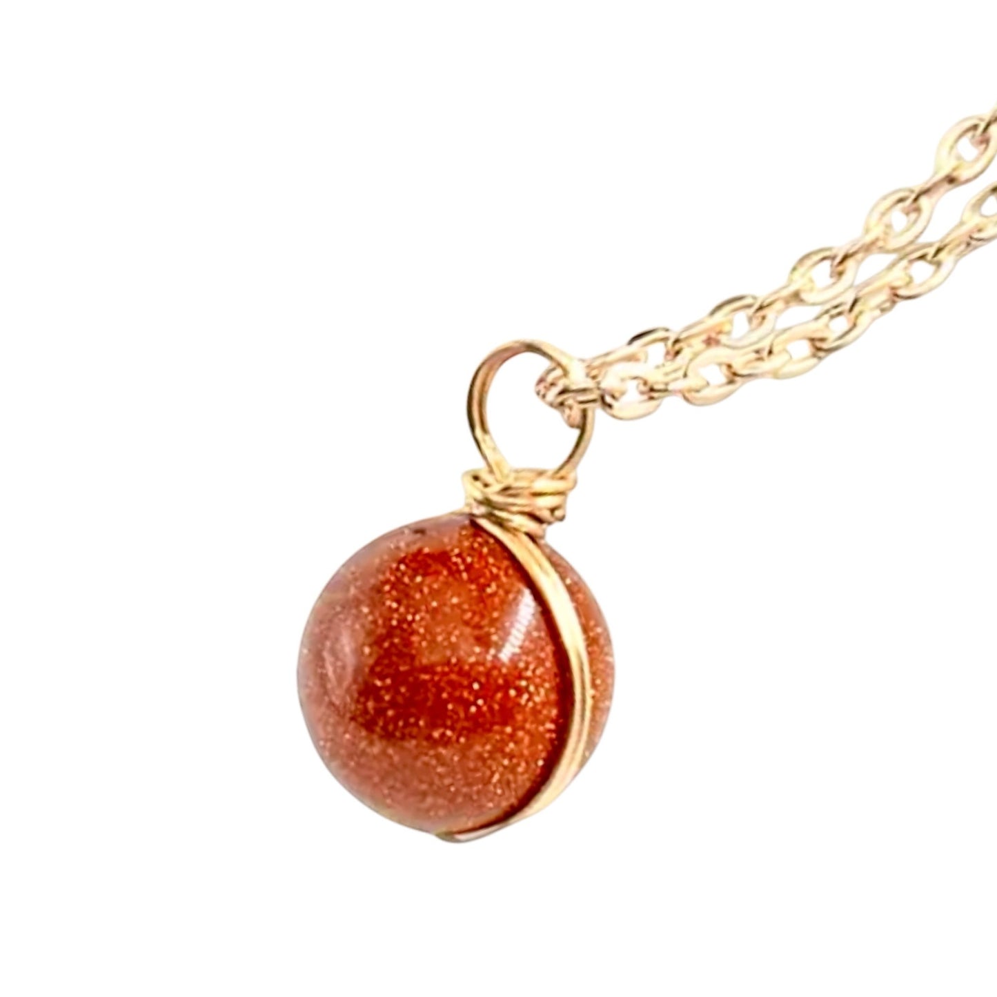 Goldene Halskette mit Edelsteinkugel - Anhänger; Goldfluss - CrystalScents