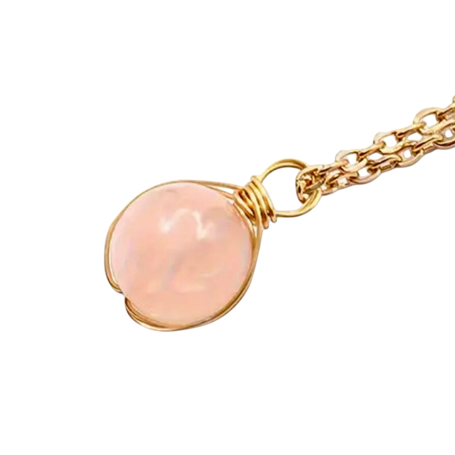 Goldene Halskette mit Edelsteinkugel - Anhänger; Rosenquarz - CrystalScents