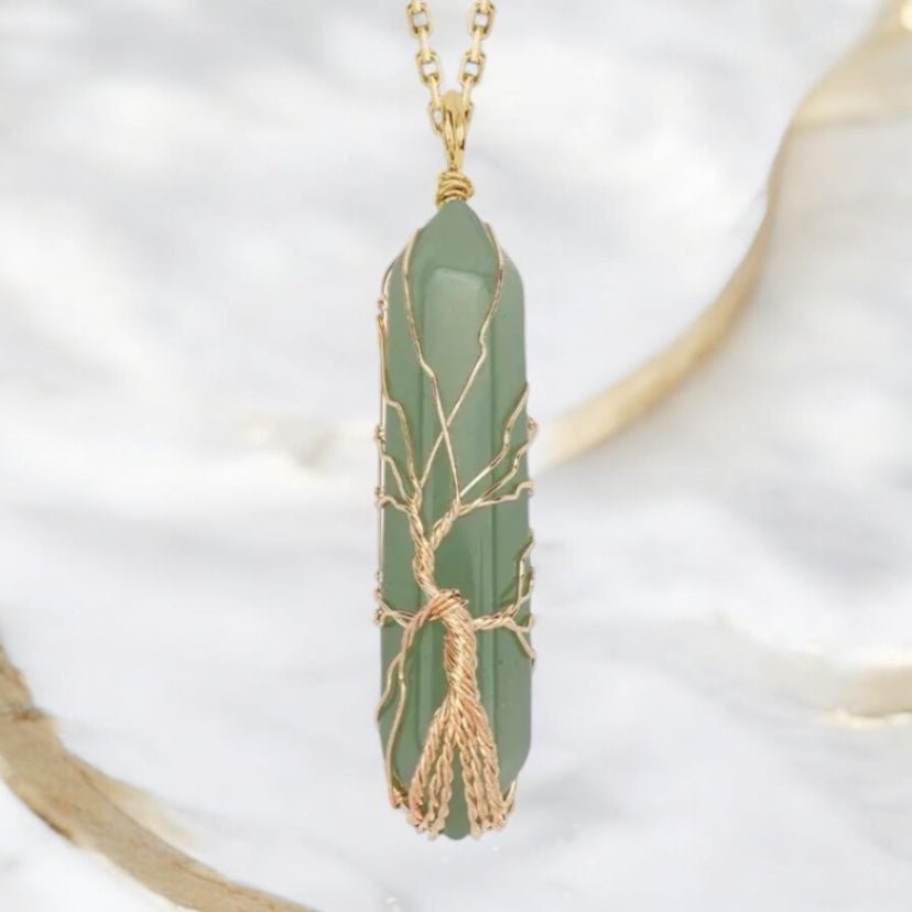 Goldene Halskette mit goldverziertem Aventurin Doppelender - CrystalScents