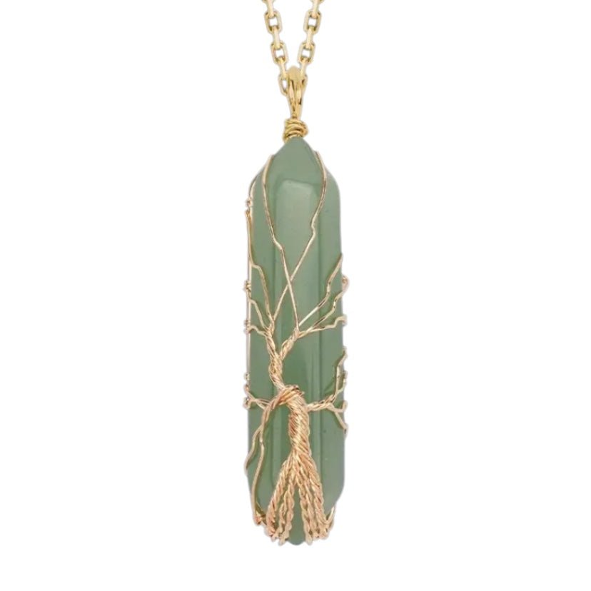 Goldene Halskette mit goldverziertem Aventurin Doppelender - CrystalScents