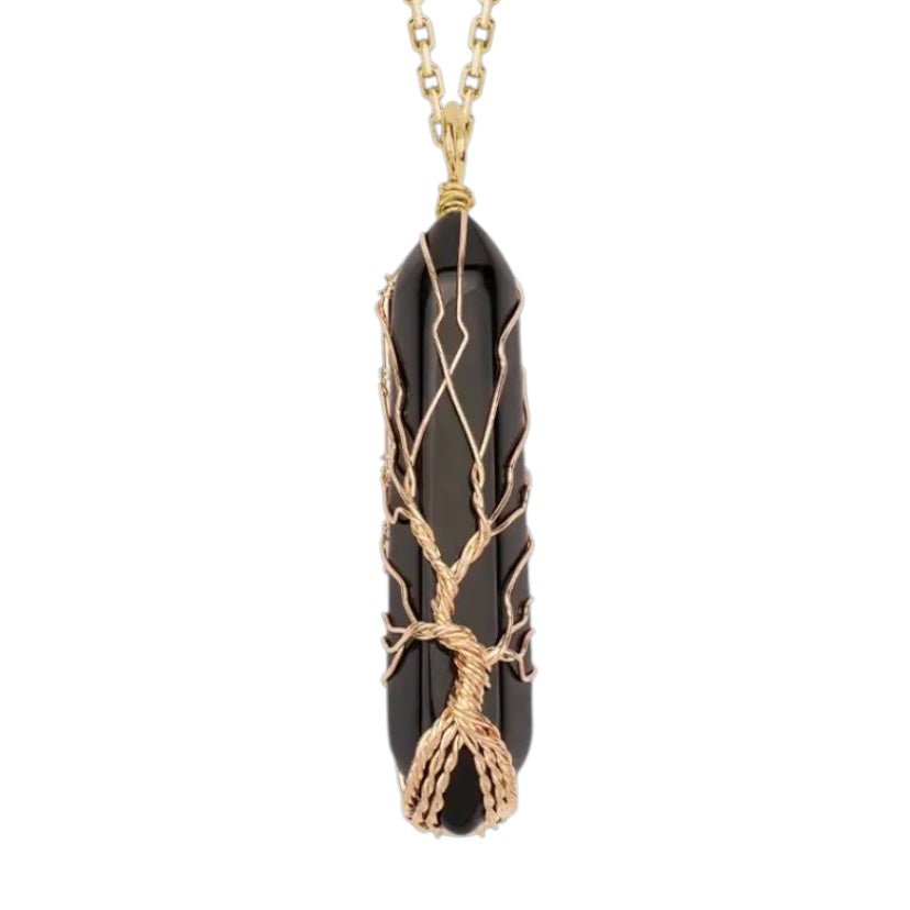 Goldene Halskette mit goldverziertem Obsidian Doppelender - CrystalScents