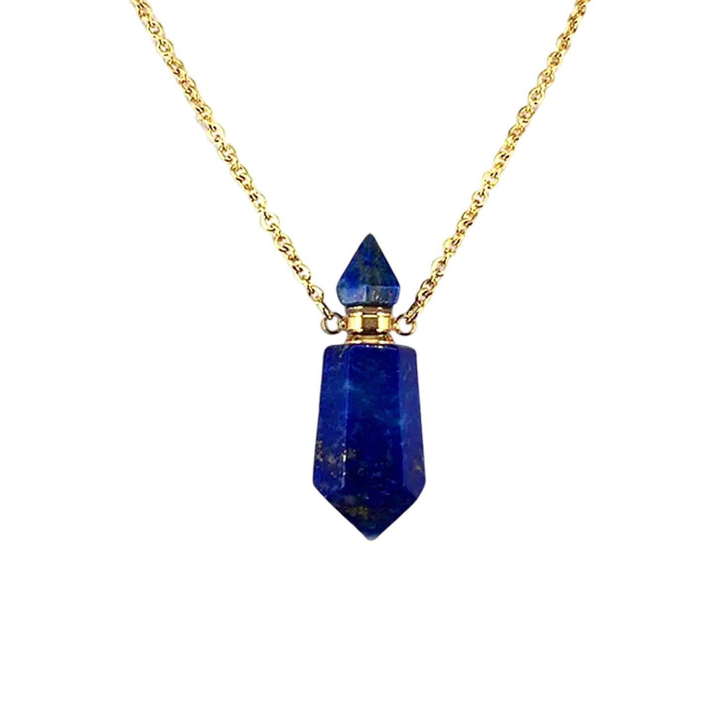 Goldene Halskette mit Parfümfläschchen aus Lapislazuli - CrystalScents