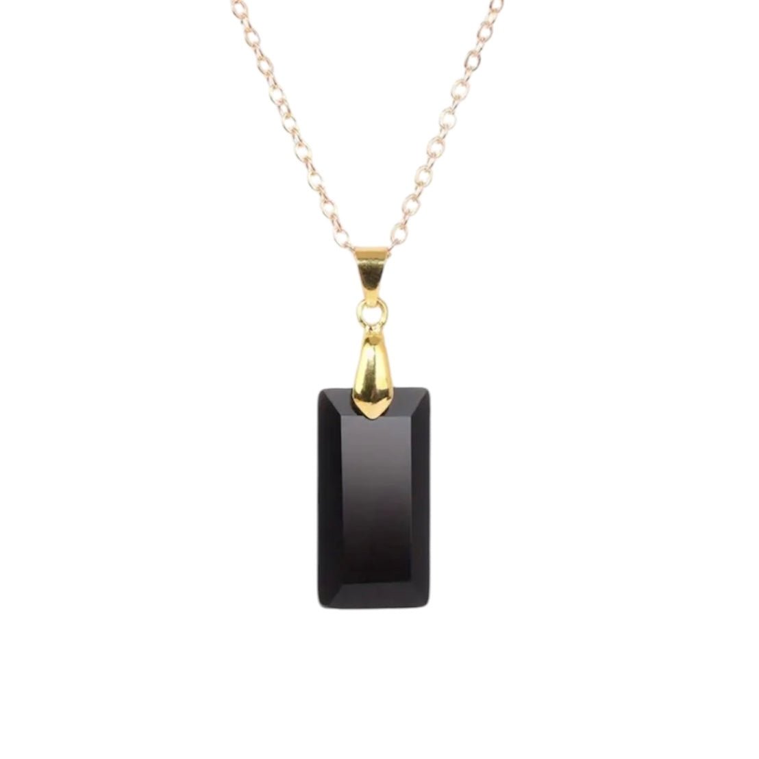 Goldene Kette mit geschliffenem schwarzen Achat - Anhänger - CrystalScents