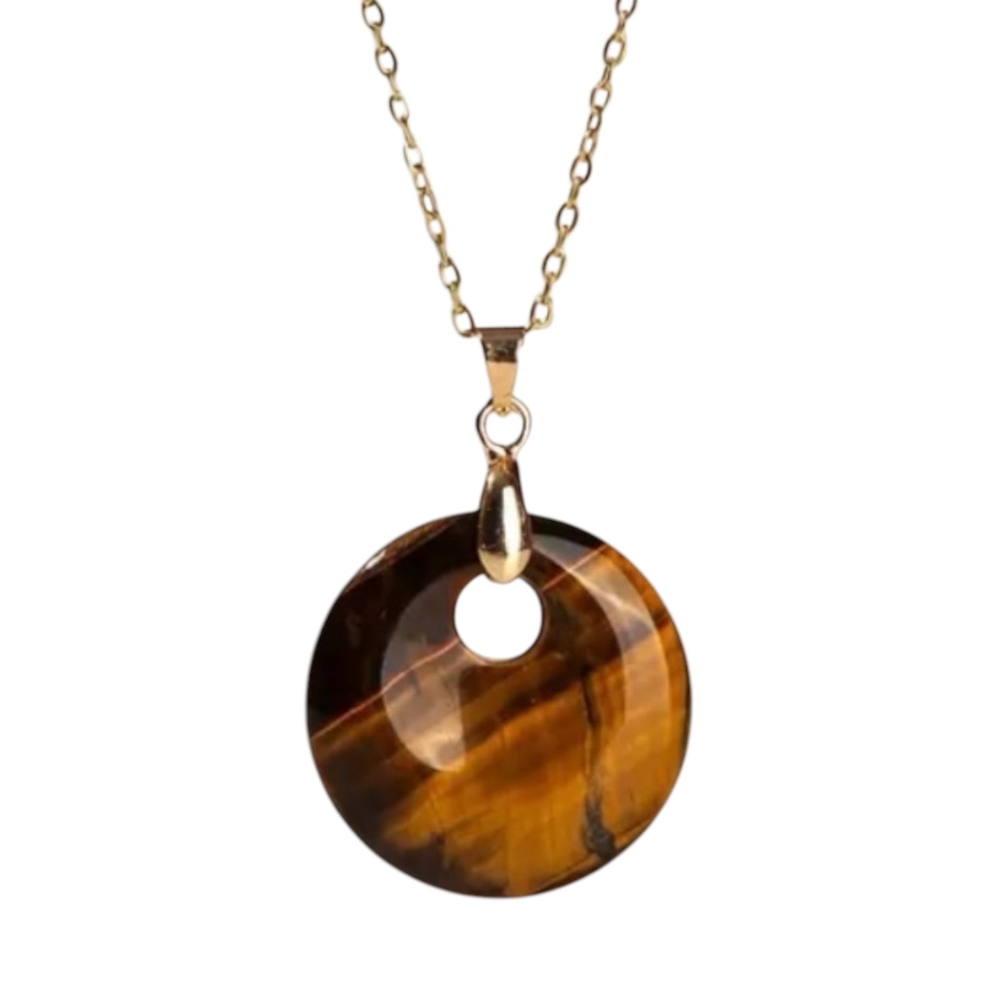 Goldene Kette mit rundem Tigerauge - Anhänger - CrystalScents