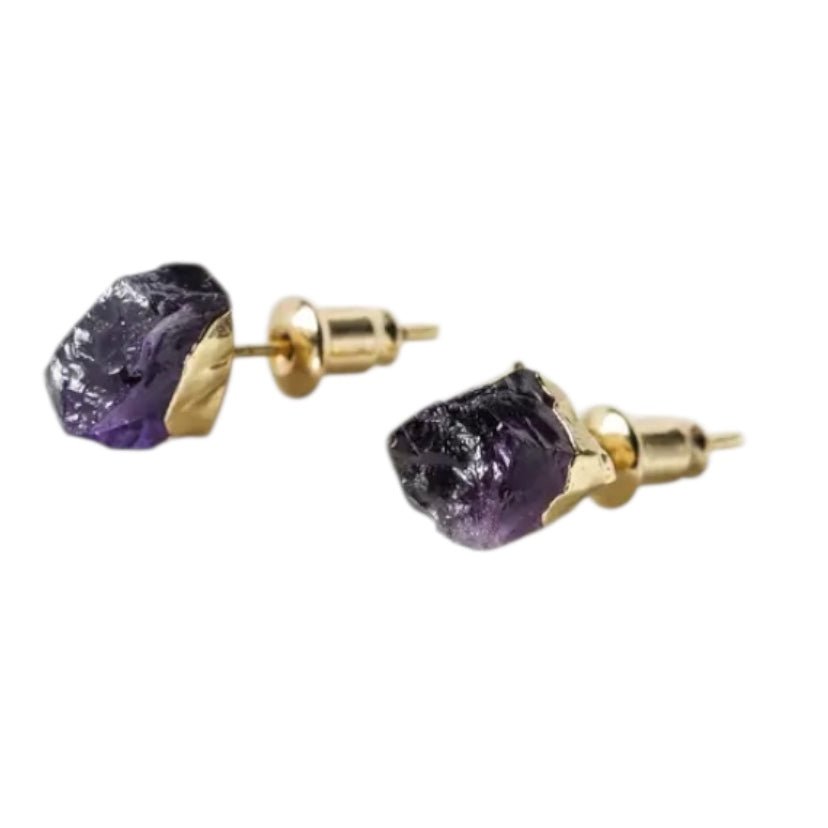 Goldene Ohrstecker mit Amethyst Rohstein - CrystalScents